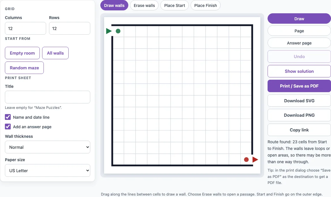 Draw a maze example