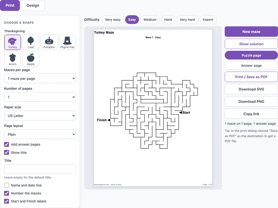 Thanksgiving maze example